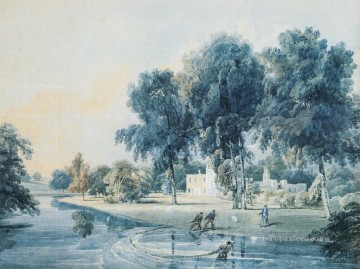 ブルック川の流れ Painting - ハウスの水彩風景 Thomas Girtin 風景ストリーム